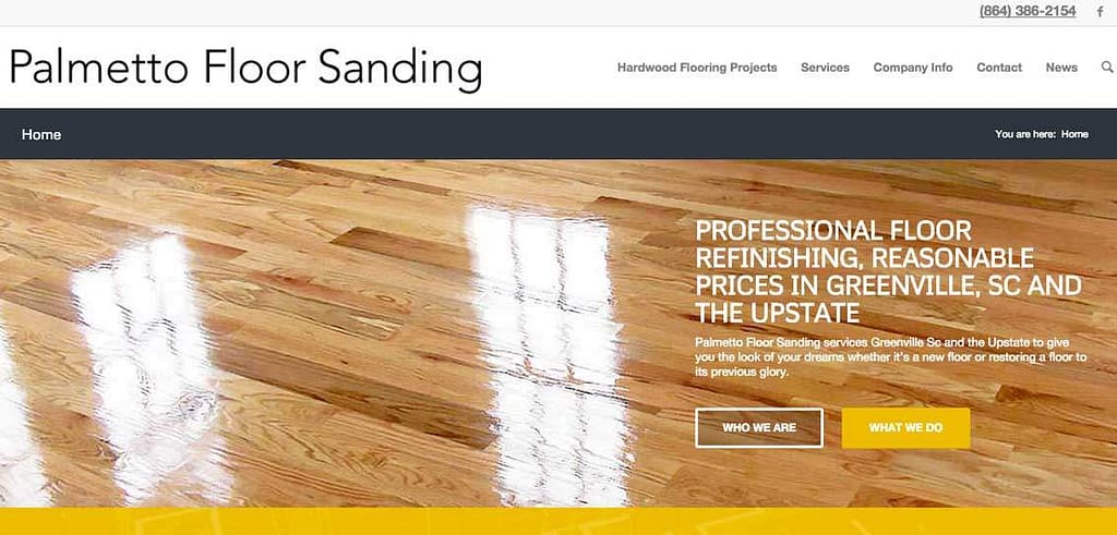 Client Testimonials 6 Screenshot of the homepage for Palmetto Floor Sanding